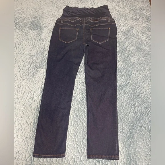 oh! mamma Maternity Jeans Sz L Dark Blue Low Rise Full Panel 5 Pocket Stretch - Picture 2 of 9